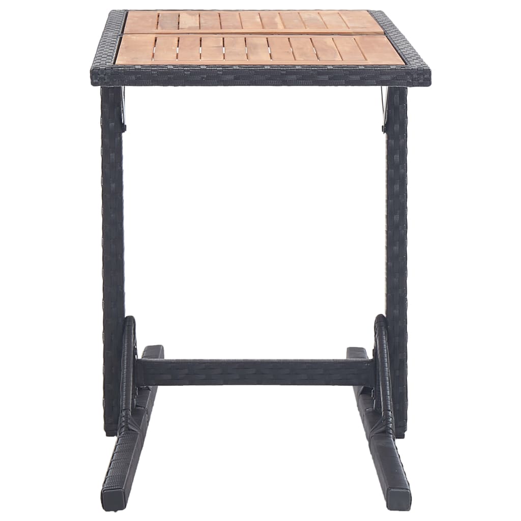 Black Garden Table Solid Acacia Wood and Wicker Resin