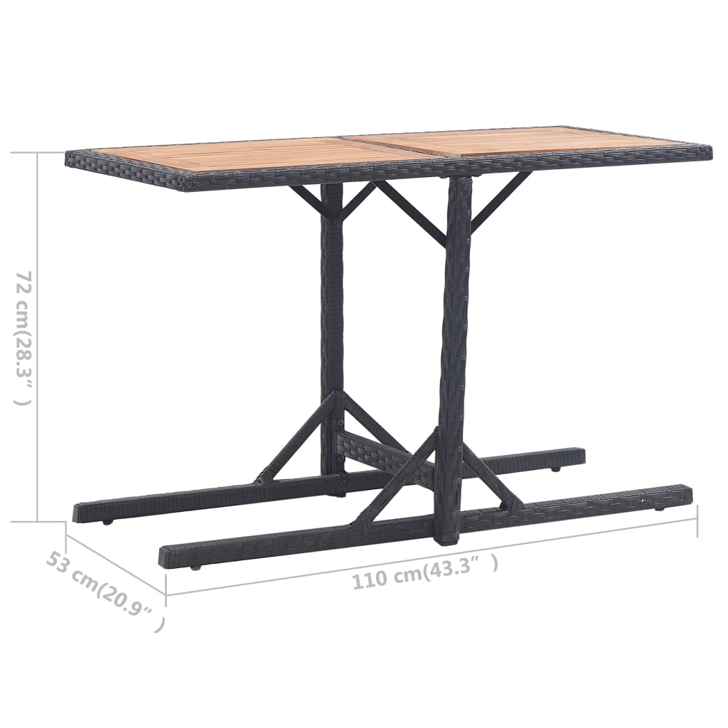 Table de jardin Noir Bois d'acacia solide et résine tressée