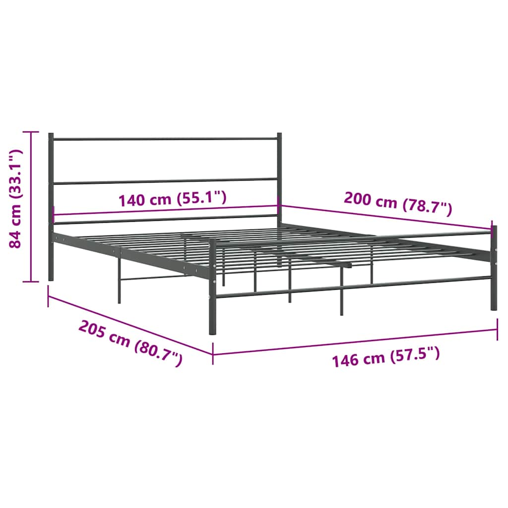 Cadre de lit sans matelas gris métal 140x200 cm