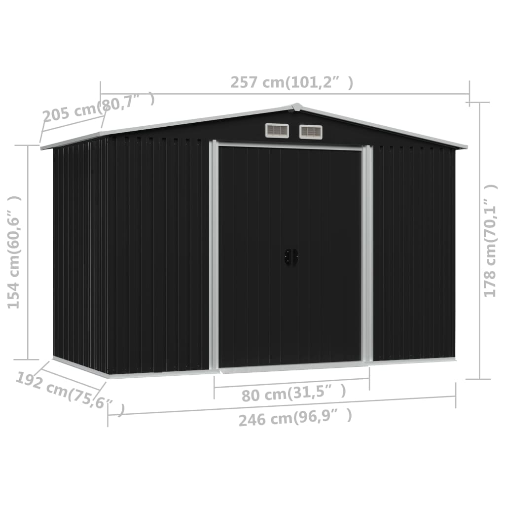 Abri de stockage pour jardin Anthracite Acier 257x205x178 cm