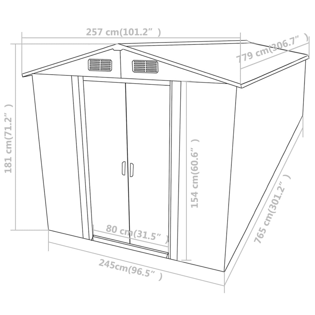 Abri de jardin Marron 257x779x181 cm Acier galvanisé