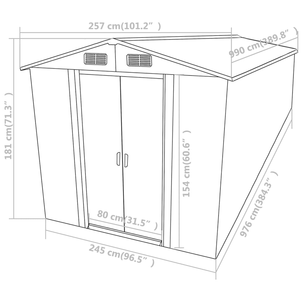 Abri de jardin Vert 257x990x181 cm Acier galvanisé