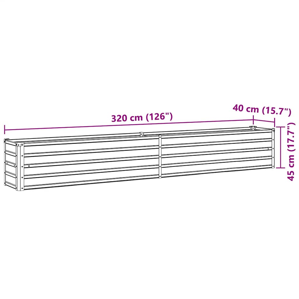 Lit surélevé de jardin Acier galvanisé 320x40x45 cm Vert