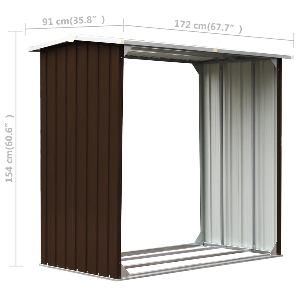 Wood storage shed Galvanized steel 172x91x154 cm Brown