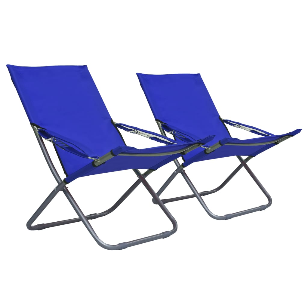 Chaises pliables de plage lot de 2 Tissu Bleu