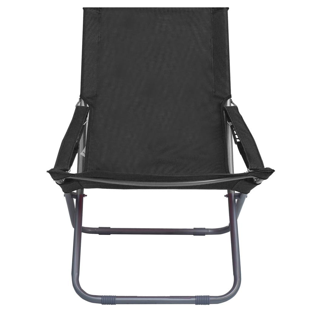 Chaises pliables de plage lot de 2 Tissu Noir