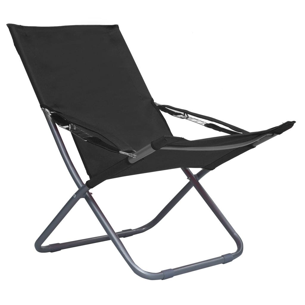 Chaises pliables de plage lot de 2 Tissu Noir