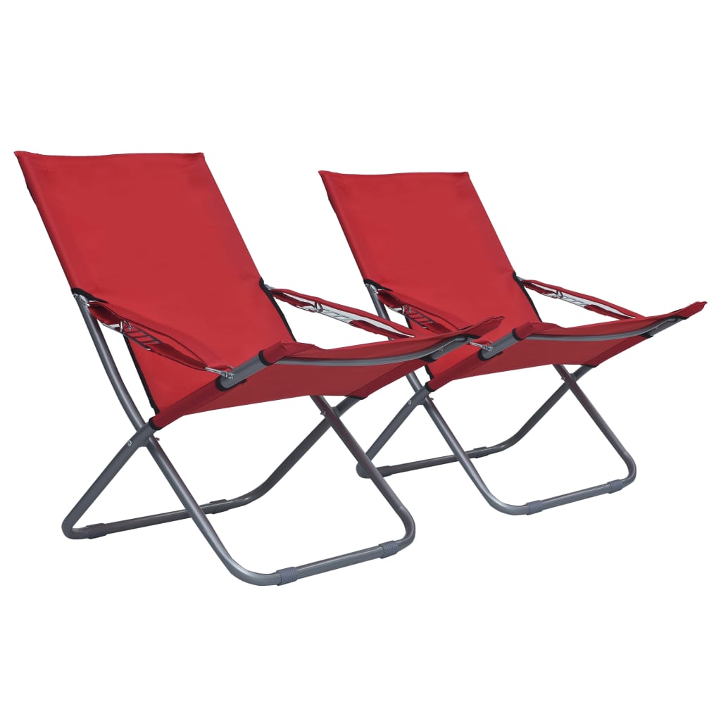 Chaises pliables de plage lot de 2 Tissu Rouge