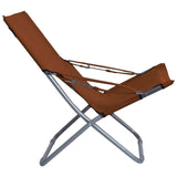 Chaises pliables de plage lot de 2 Tissu Marron