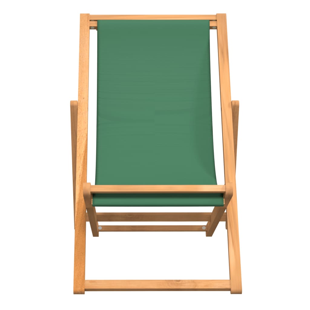 Chaise de plage pliable Bois de teck solide Vert