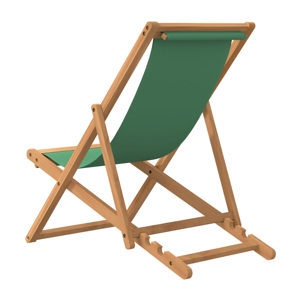 Chaise de plage pliable Bois de teck solide Vert