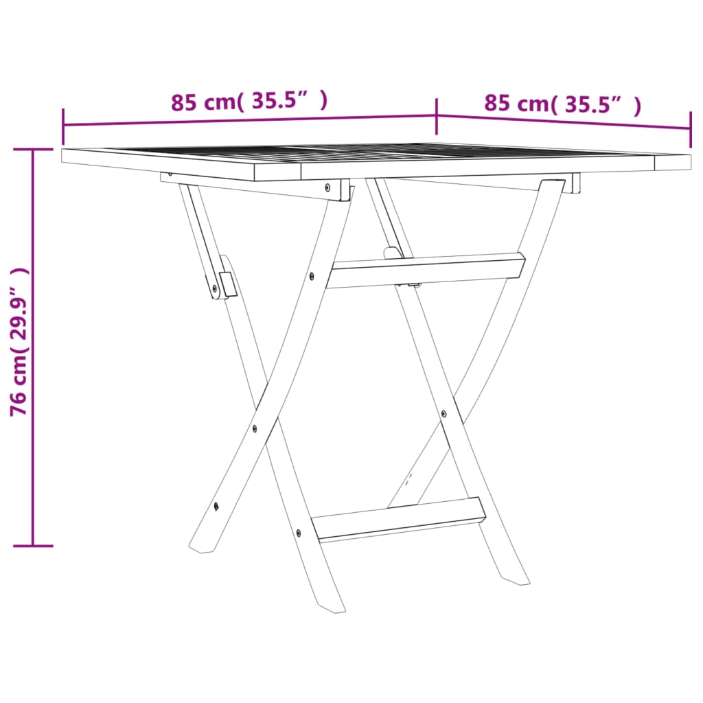 Table pliable de jardin 85x85x76 cm Bois de teck solide