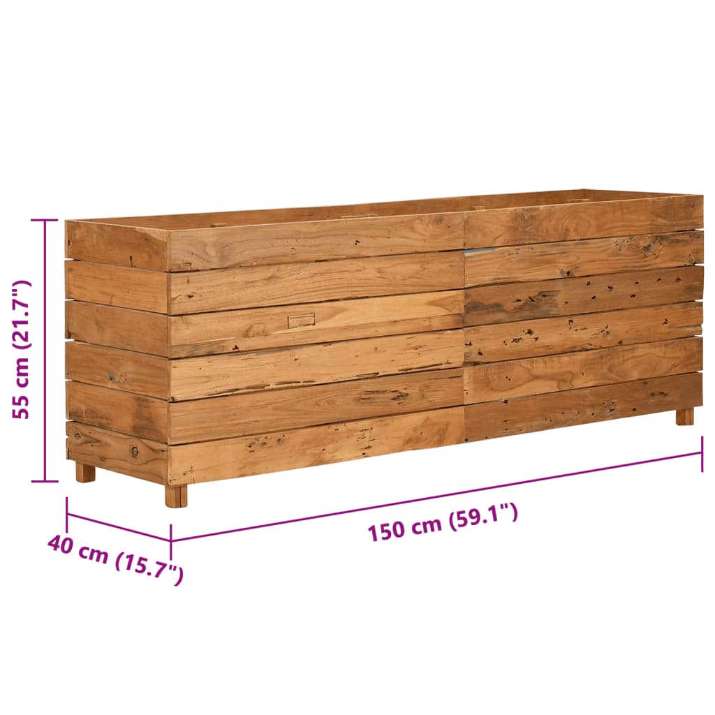 Lit surélevé 150x40x55 cm bois de teck recyclé et acier