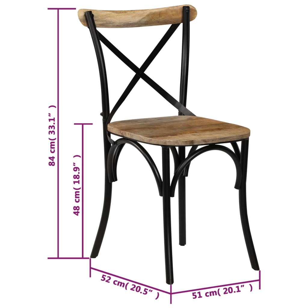 Chaises à dossier croisé lot de 4 noir bois de manguier massif