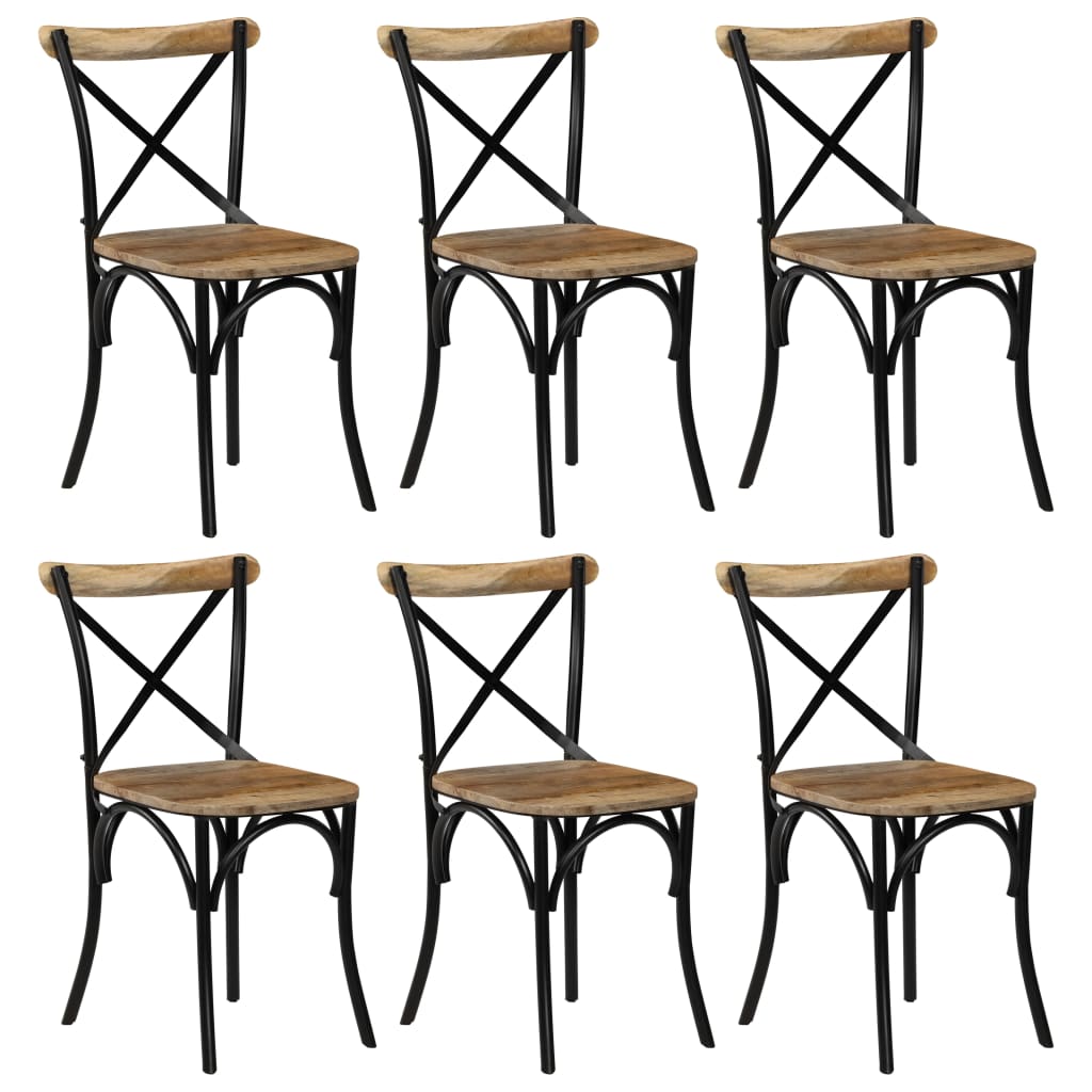 Chaises à dossier croisé lot de 6 noir bois de manguier massif