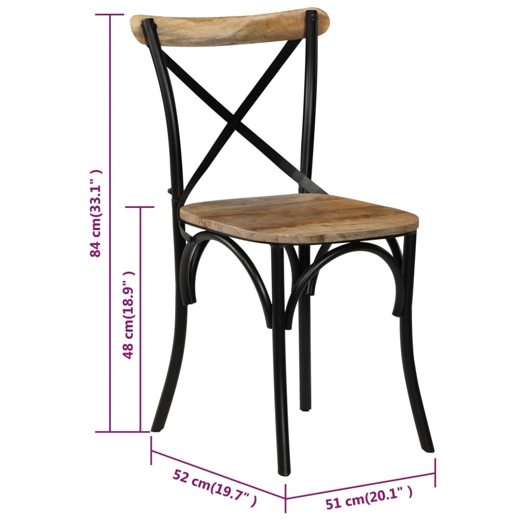 Chaises à dossier croisé lot de 6 noir bois de manguier massif