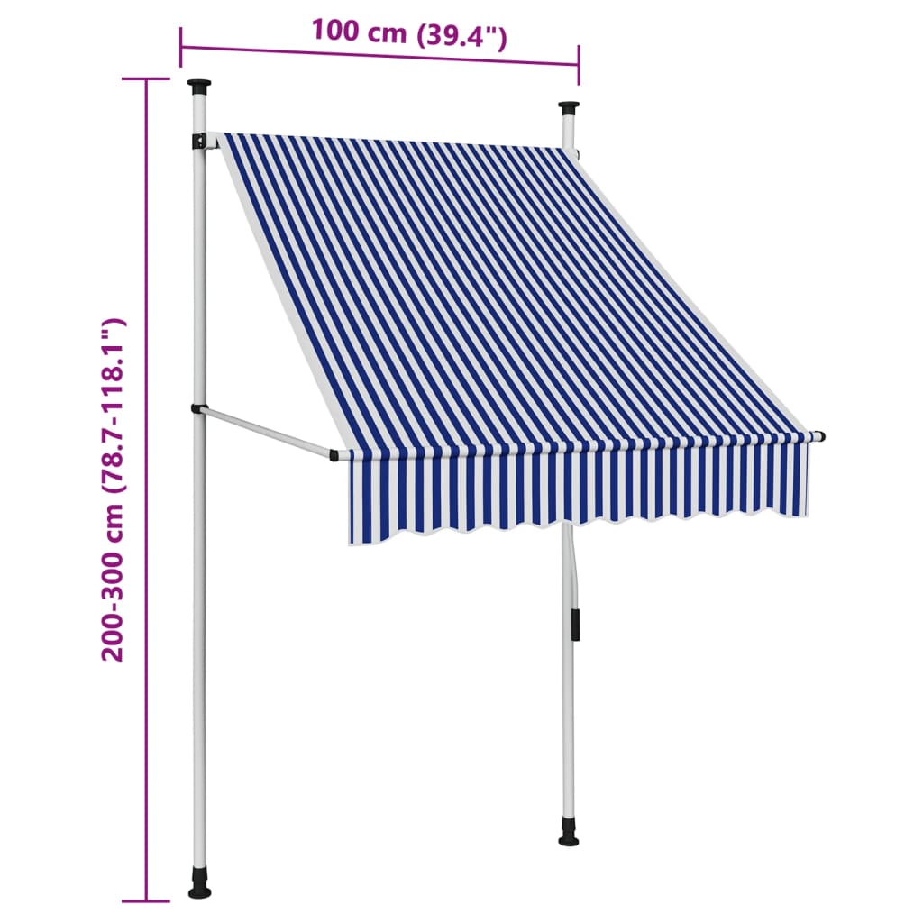 Manual retractable awning 100 cm Blue and white stripes