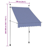 Manual retractable awning 100 cm Blue and white stripes