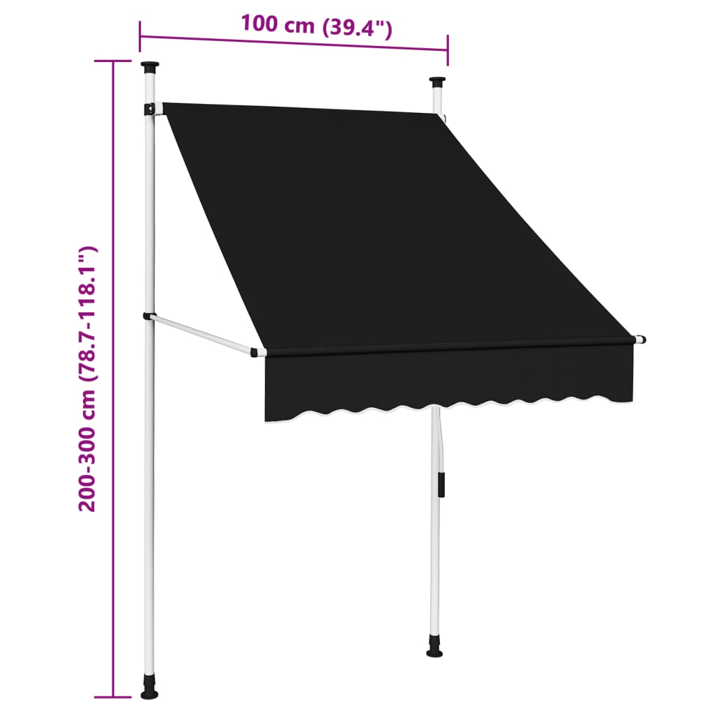 Manual retractable awning 100 cm anthracite