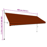 400cm Orange and Brown Retractable Manual Awning