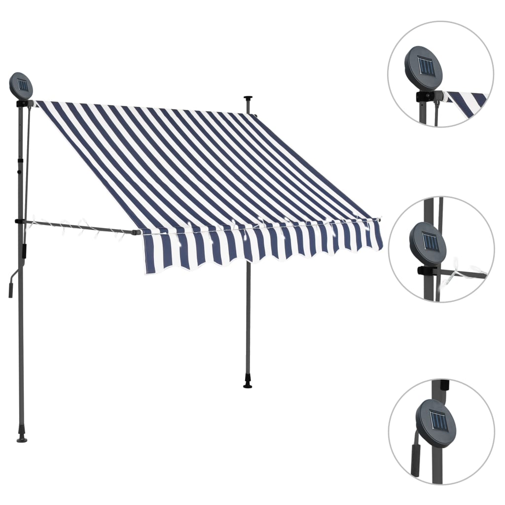 Manual retractable awning with LED 100 cm Blue and white