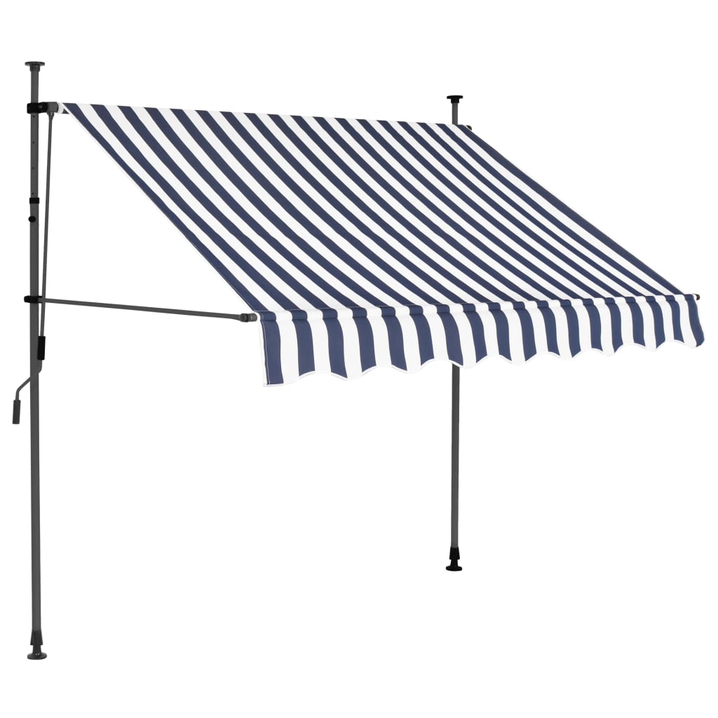 Manual retractable awning with LED 150 cm Blue and white