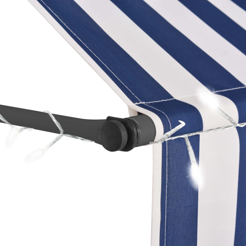 Manual retractable awning with LED 200 cm Blue and white