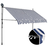 Manual retractable awning with LED 250 cm Blue and white