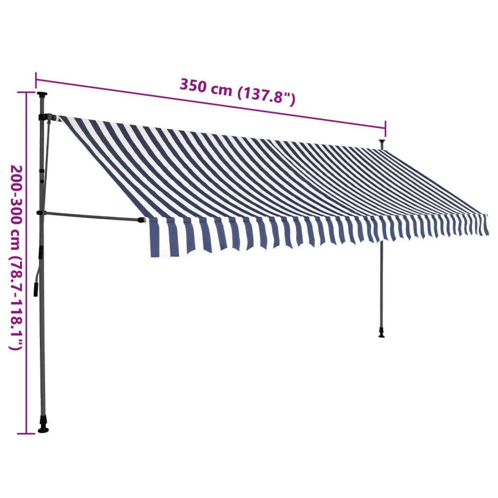 Manual retractable awning with LED 350 cm Blue and white