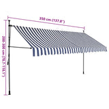 Manual retractable awning with LED 350 cm Blue and white