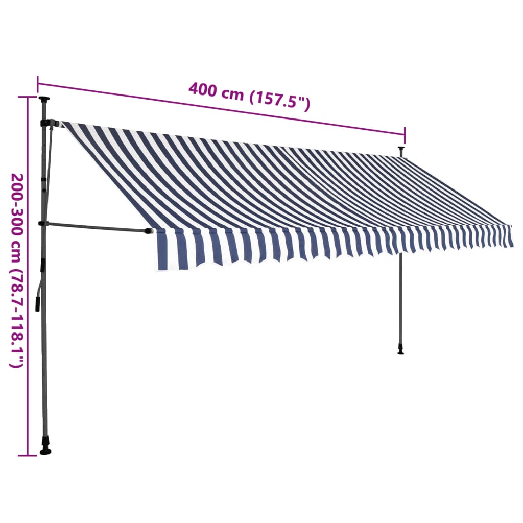 Einziehbare manuelle Markise mit LED 400 cm Blau und Weiß