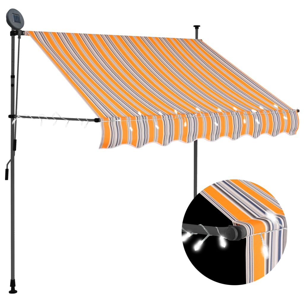 Manual retractable awning with LED 100 cm Yellow and blue