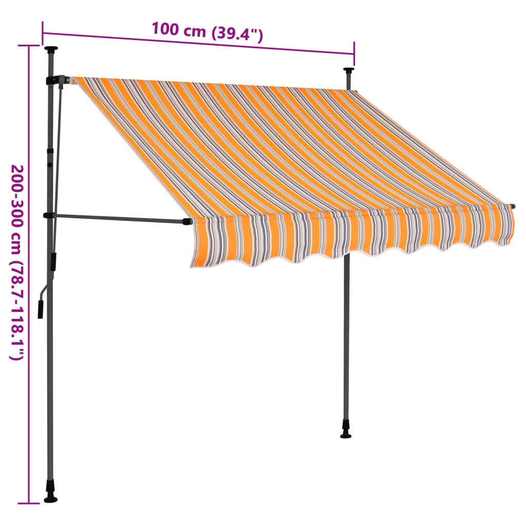 Manual retractable awning with LED 100 cm Yellow and blue