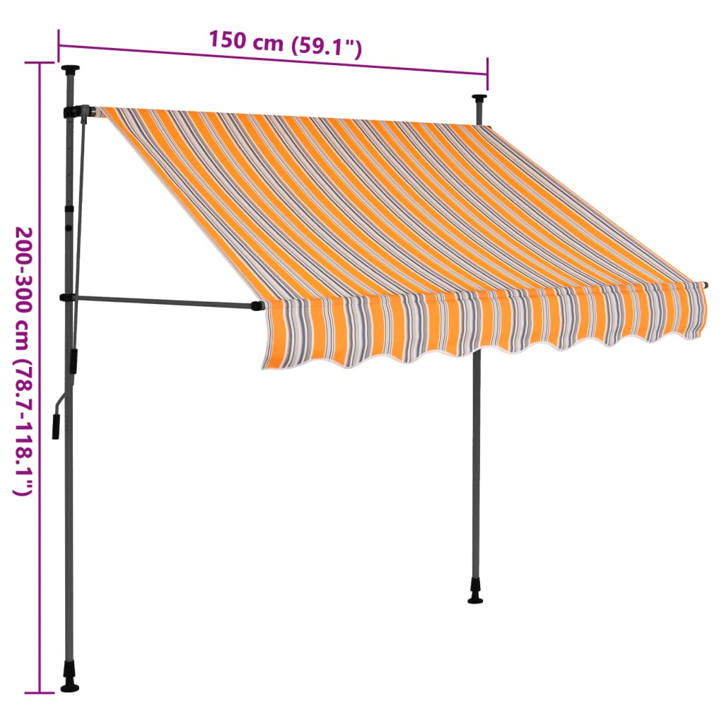 Manual retractable awning with LED 150 cm Yellow and blue