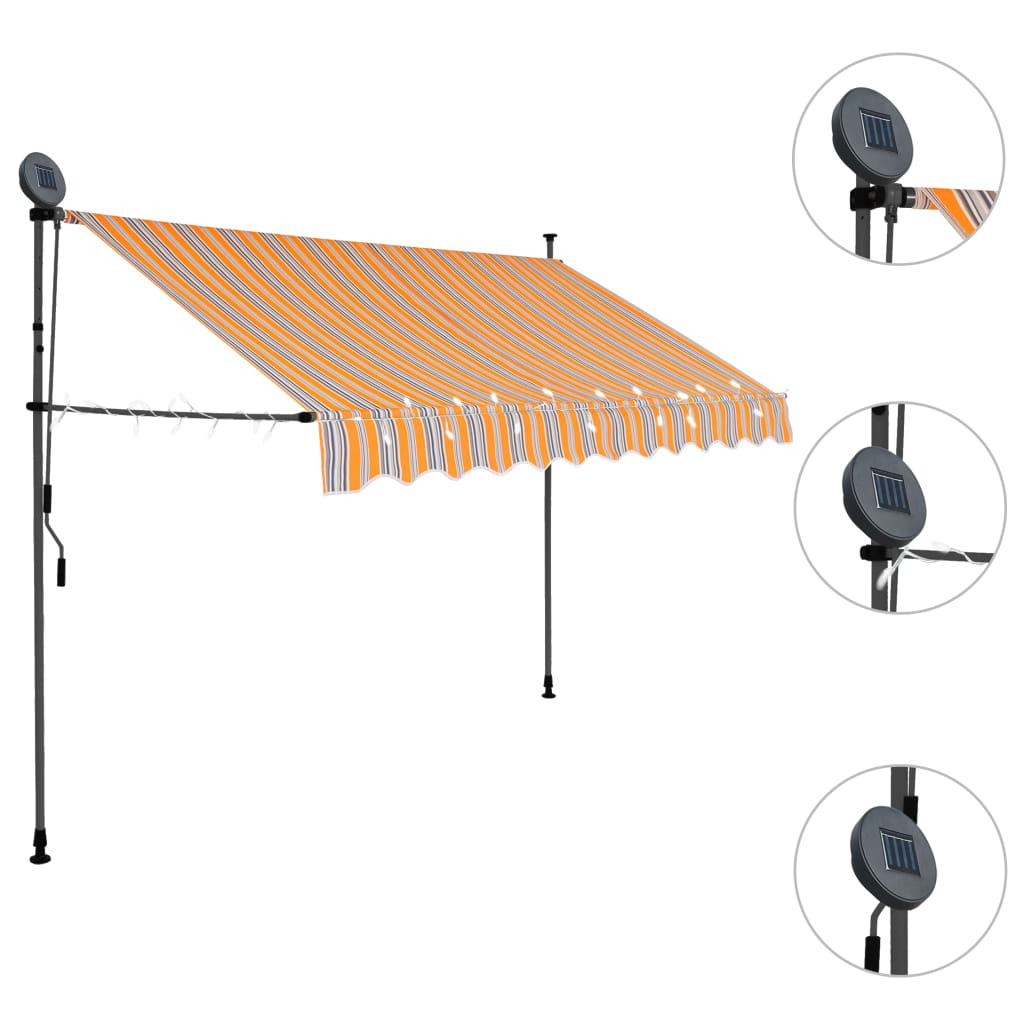 Manual retractable awning with LED 250 cm Yellow and blue