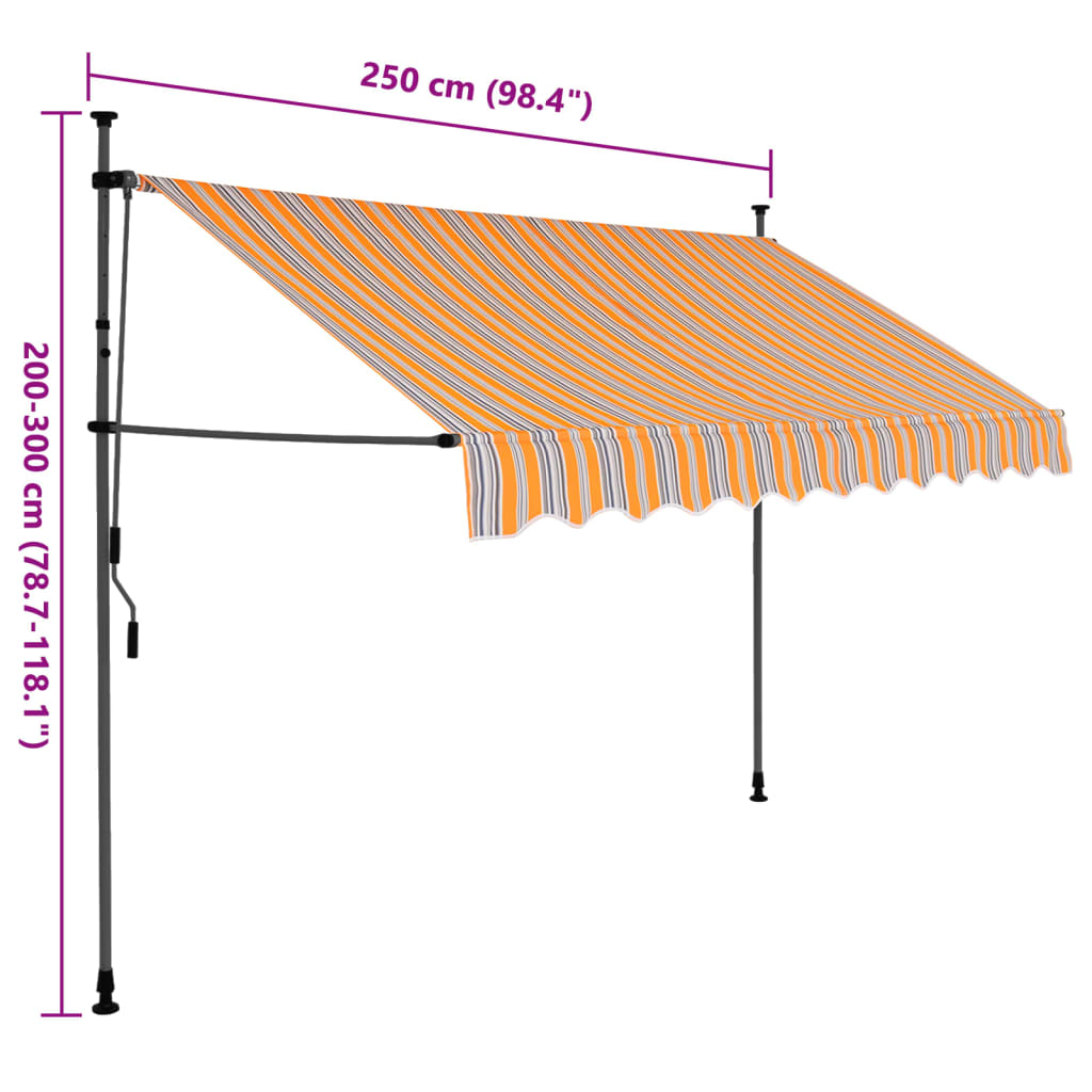 Manual retractable awning with LED 250 cm Yellow and blue