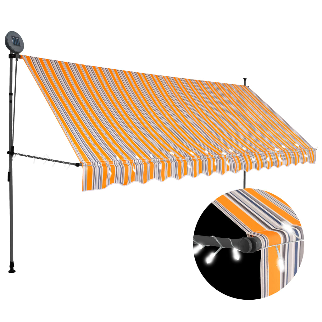 Manual retractable awning with LED 350 cm Yellow and blue