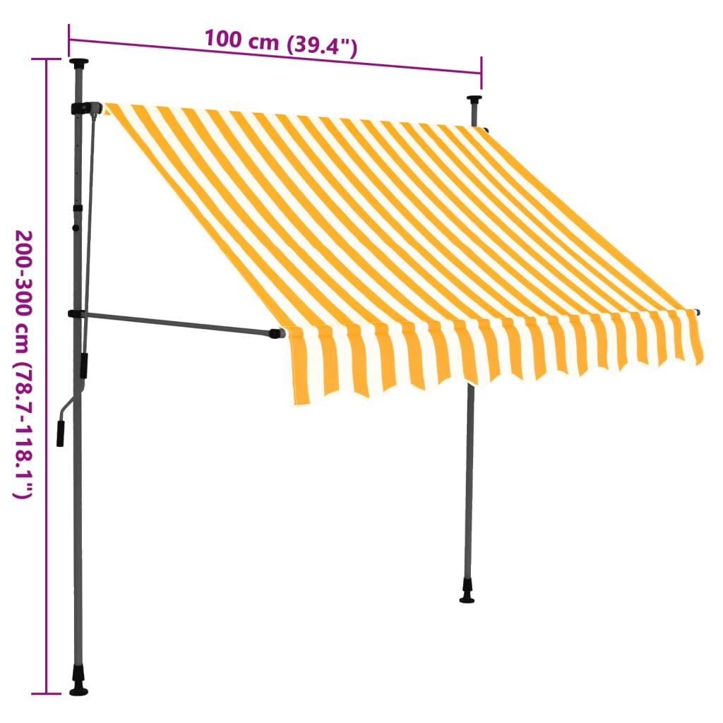 Manual retractable awning with LED 100 cm White and orange