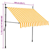 Manual retractable awning with LED 100 cm White and orange