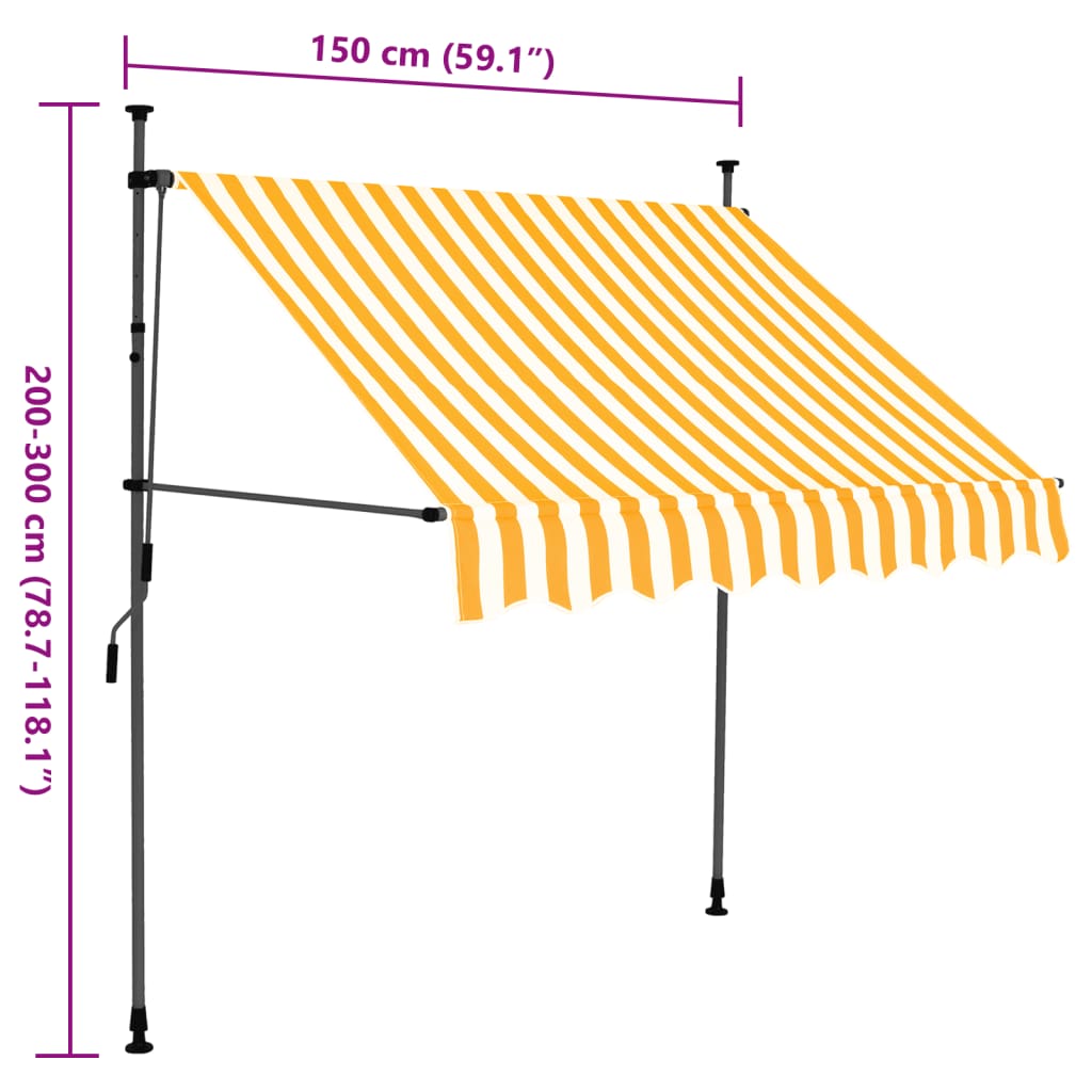 Manual retractable awning with LED 150 cm White and orange