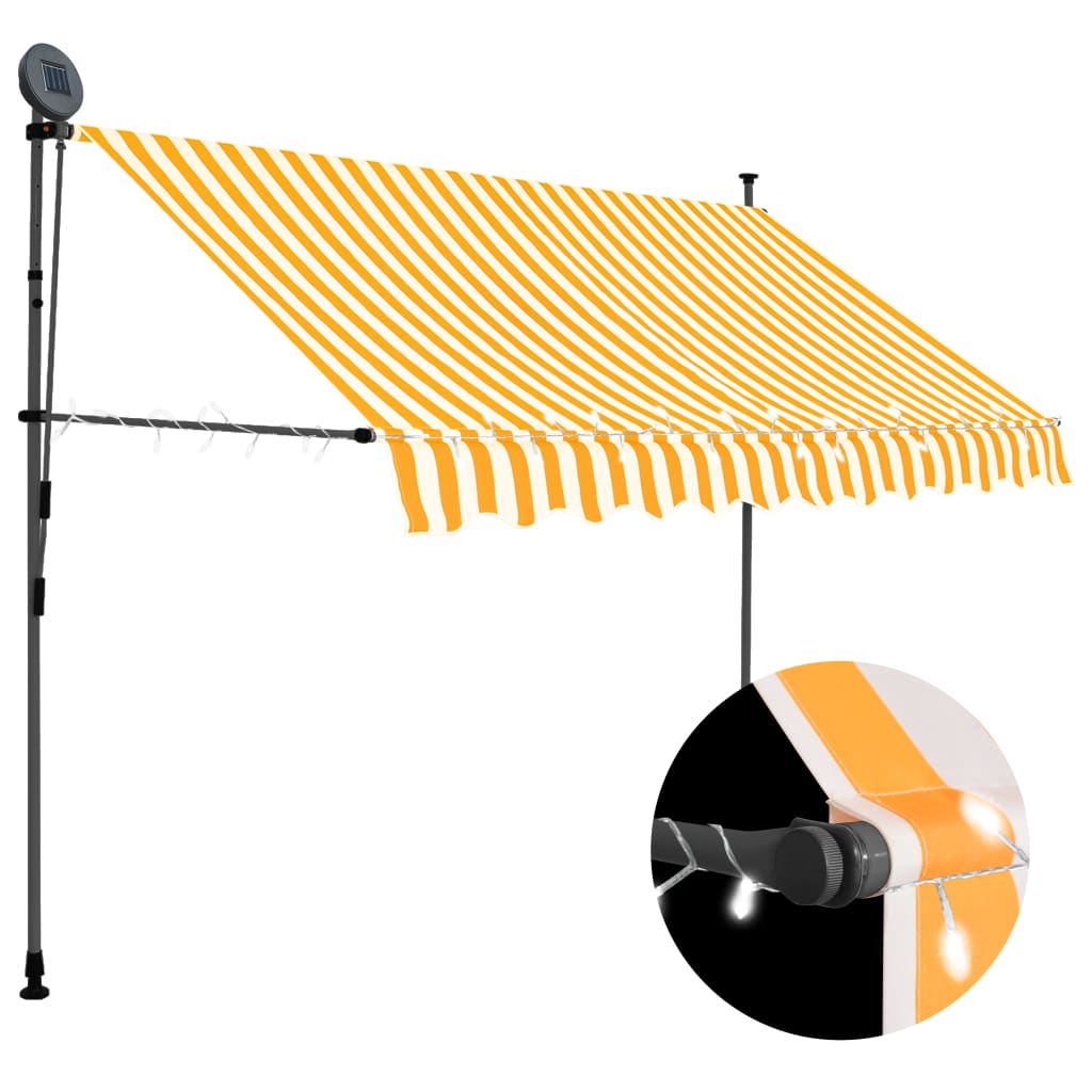 Manual retractable awning with LED 250 cm White and orange