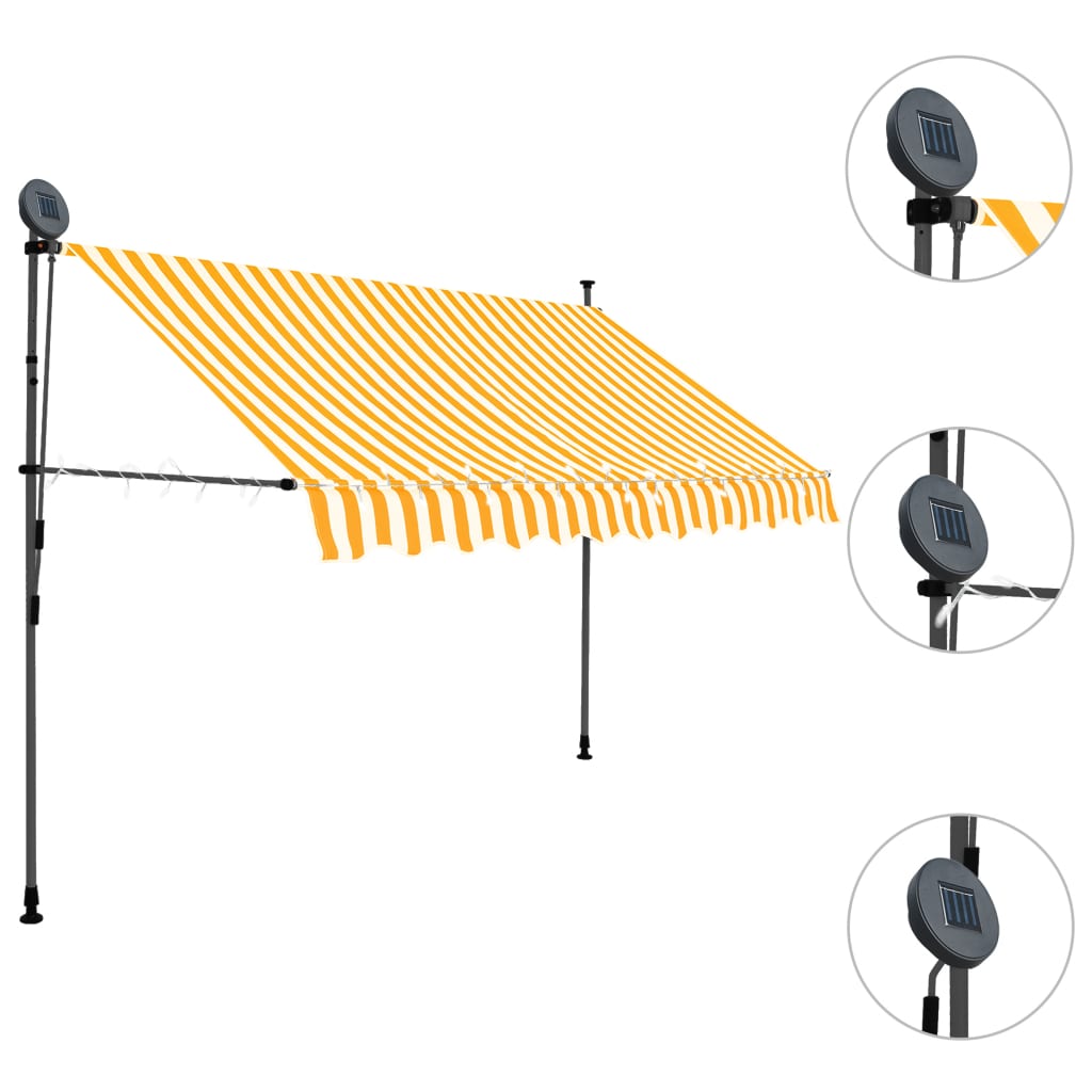 Manual retractable awning with LED 250 cm White and orange