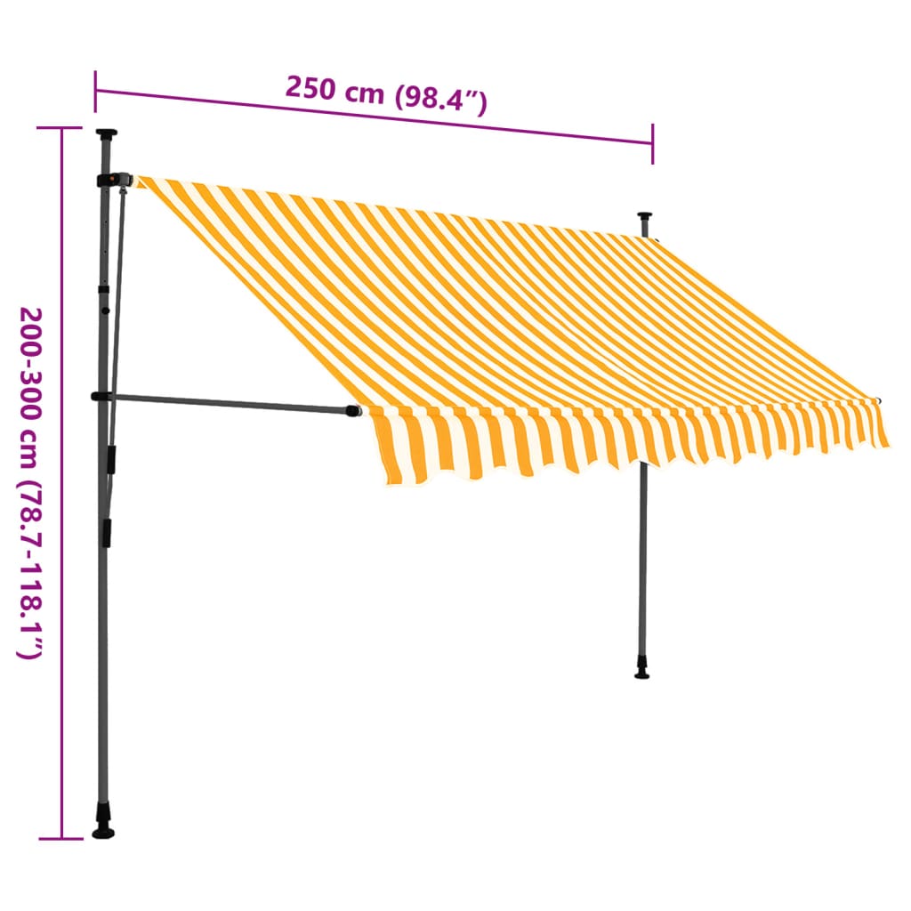 Manual retractable awning with LED 250 cm White and orange