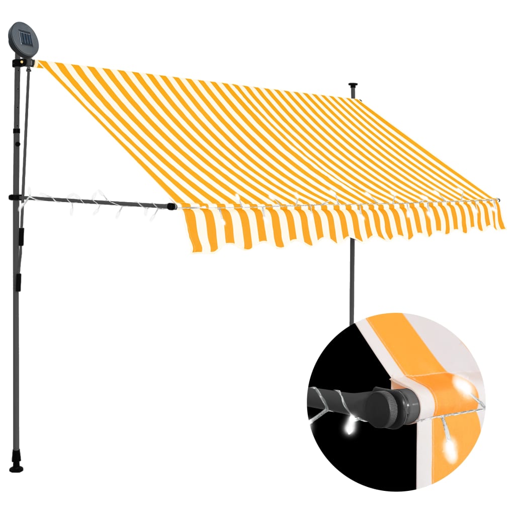 Manual retractable awning with LED 300 cm White and orange