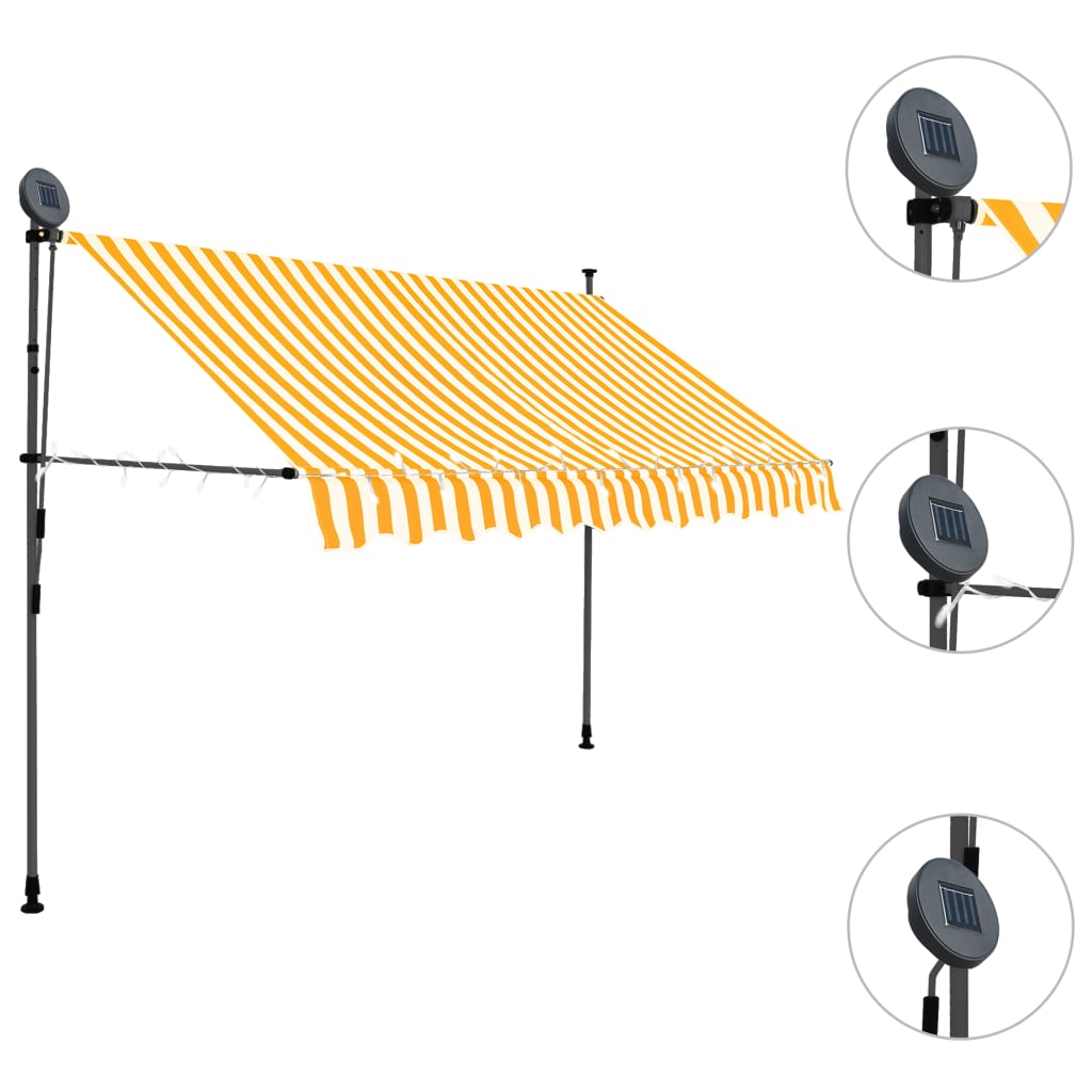 Manual retractable awning with LED 300 cm White and orange