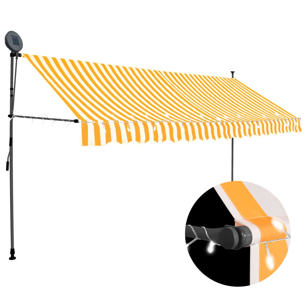 Manual retractable awning with LED 350 cm White and orange