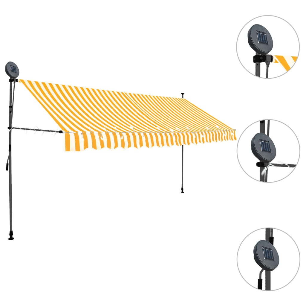 Manual retractable awning with LED 350 cm White and orange