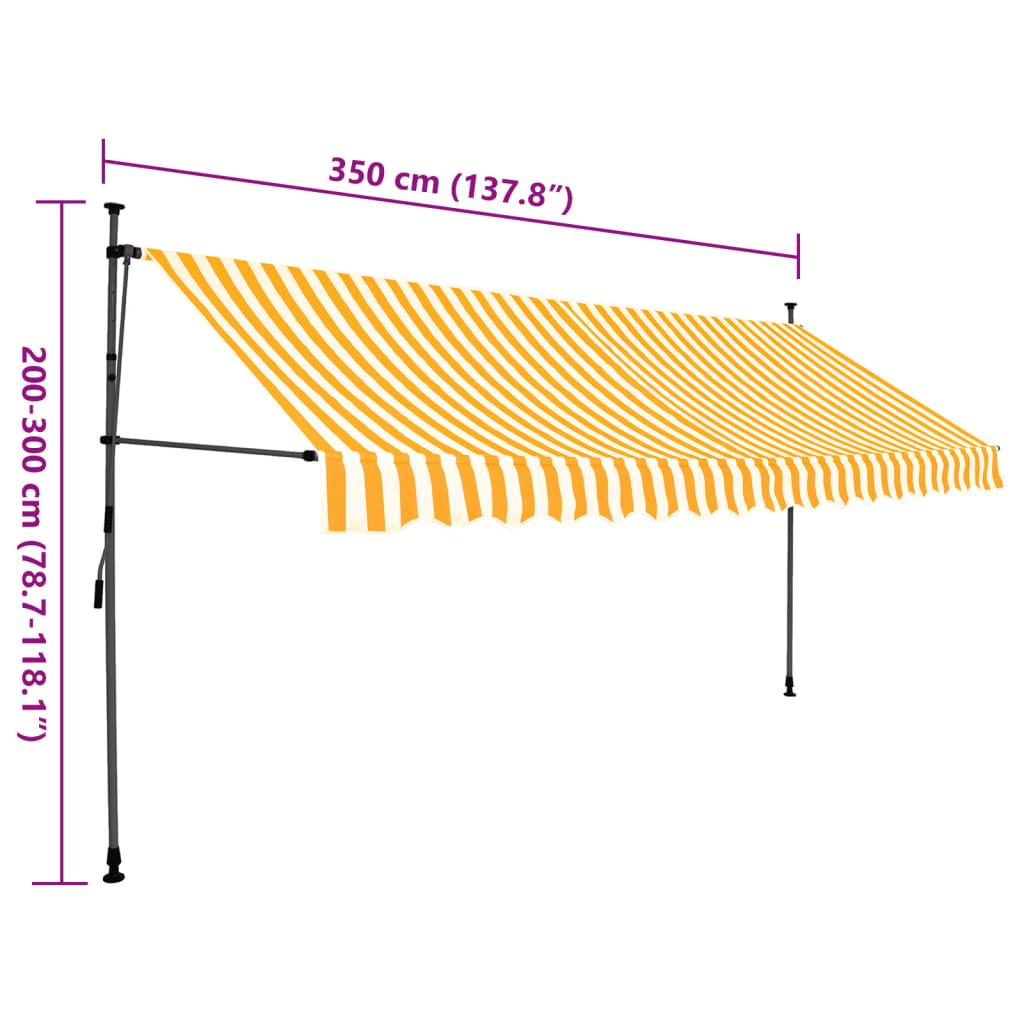 Manual retractable awning with LED 350 cm White and orange