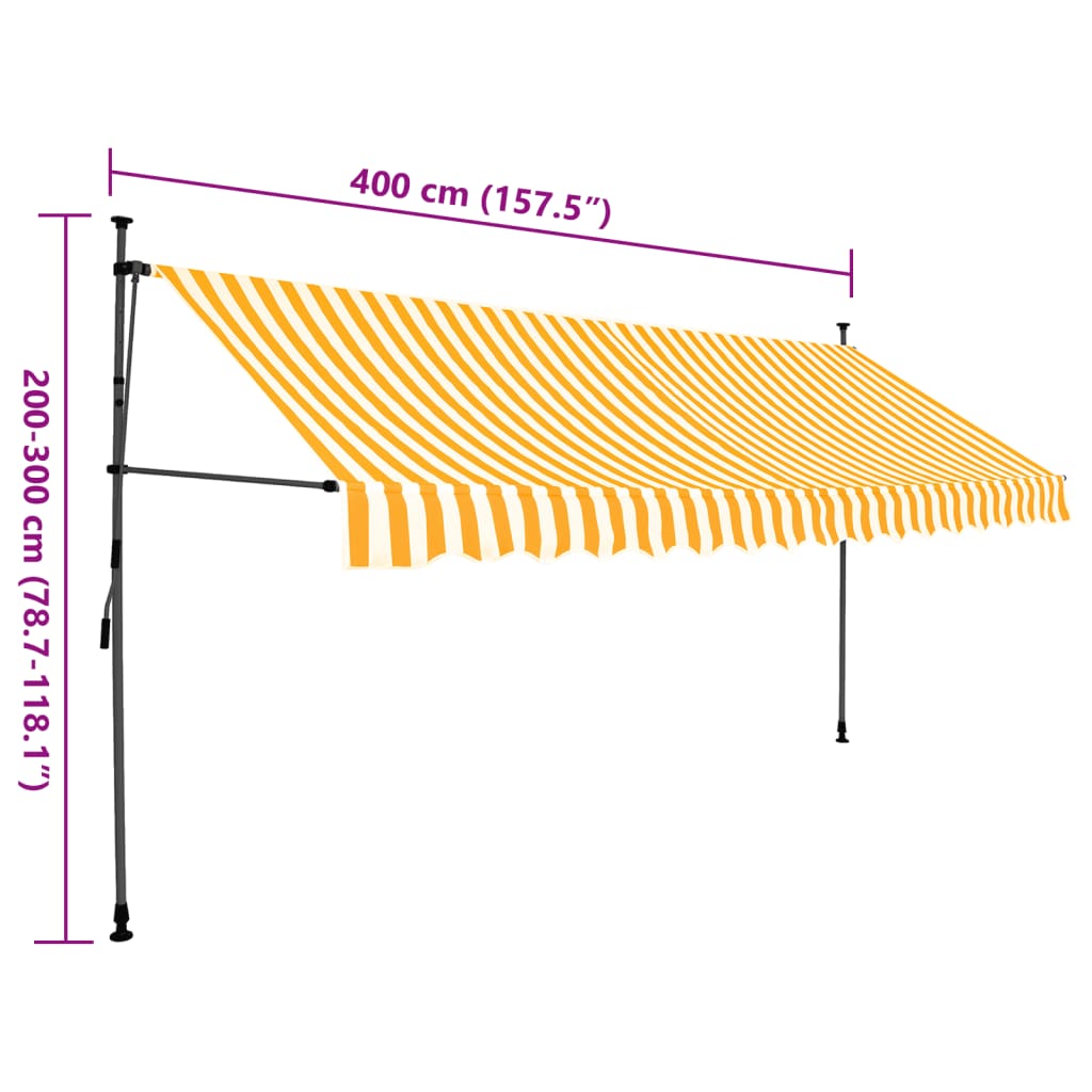 Manual retractable awning with LED 400 cm White and orange