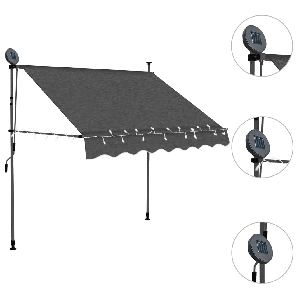 Manual retractable awning with LED 150 cm Anthracite